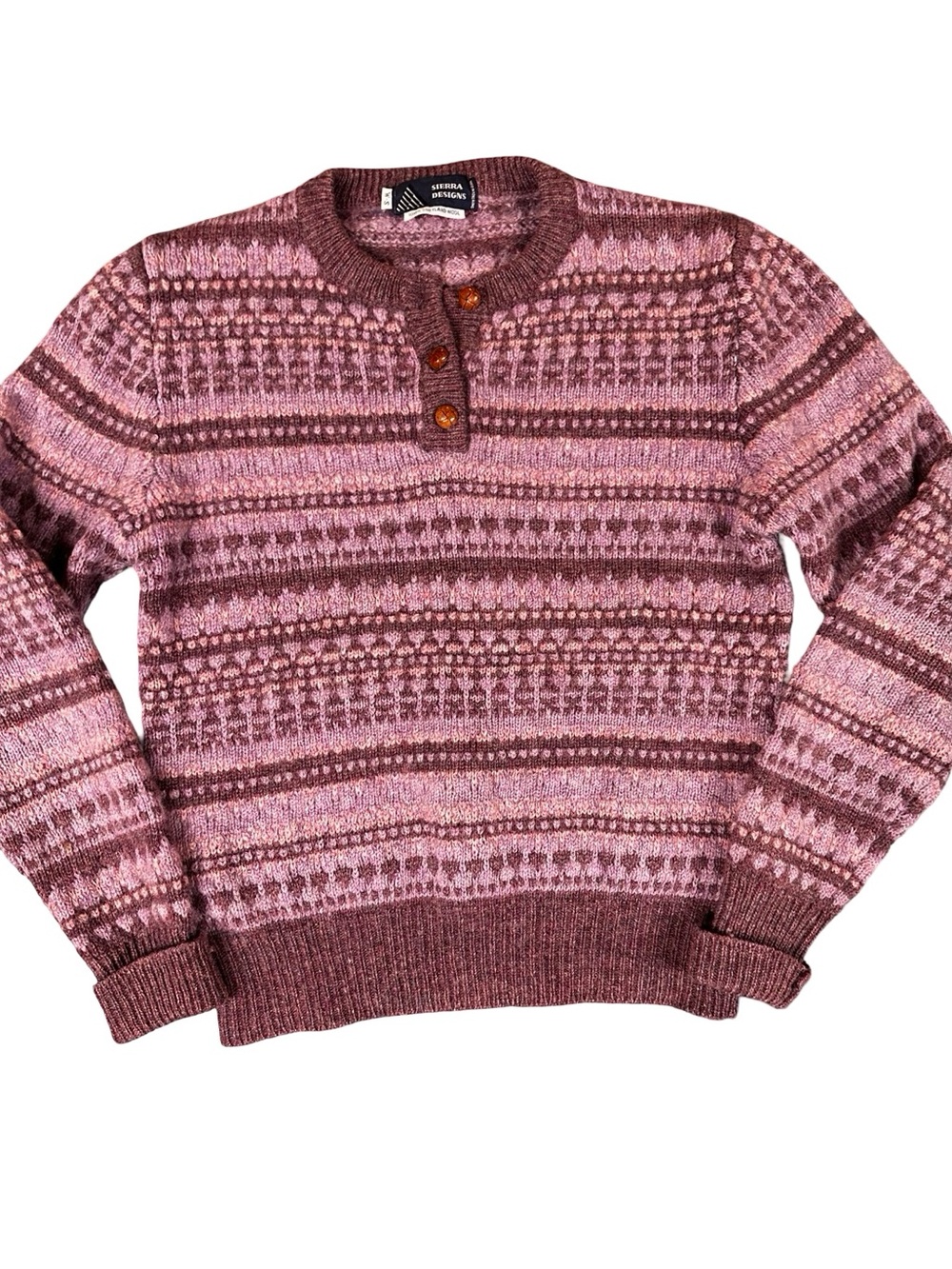 VTG Shetland Wool Fair Isle Purple Sweater Small Pullover Winter Sierra Designs